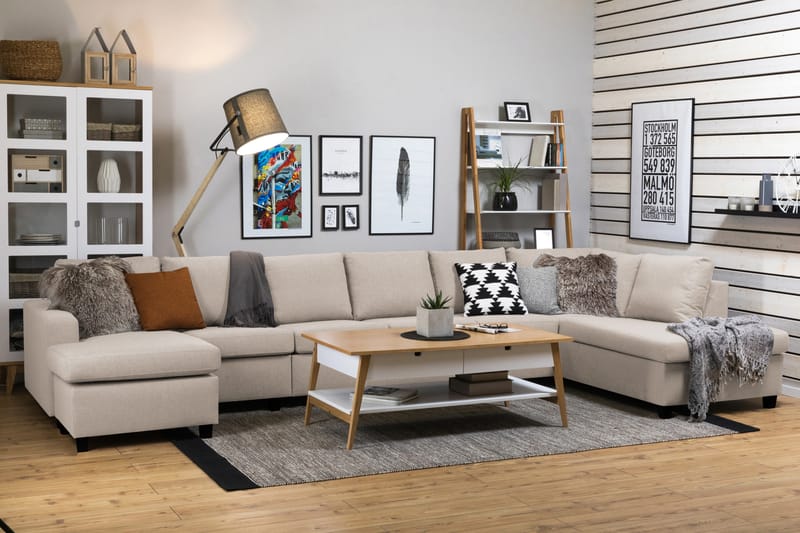 Crazy 6-istuttava Oikeakätinen U-muotoinen XX-Large Sohva Divaanilla ja Divaanituolilla Kankaalla - Beige - Huonekalut - Sohva - Divaanisohva