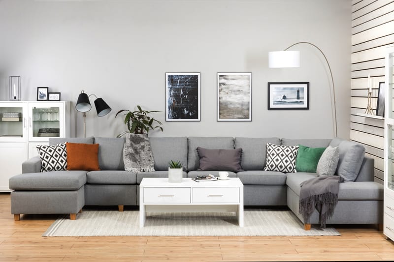 Crazy 6-istuttava Oikeakätinen U-muotoinen XX-Large Sohva Divaanilla ja Divaanituolilla Kankaalla - Harmaa - Huonekalut - Sohva - U-Sohva