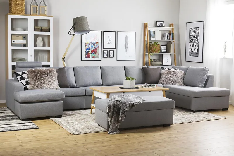 Crazy 6-istuttava Oikeakätinen U-muotoinen XX-Large Sohva Divaanilla ja Divaanituolilla Kankaalla - Harmaa - Huonekalut - Sohva - U-Sohva