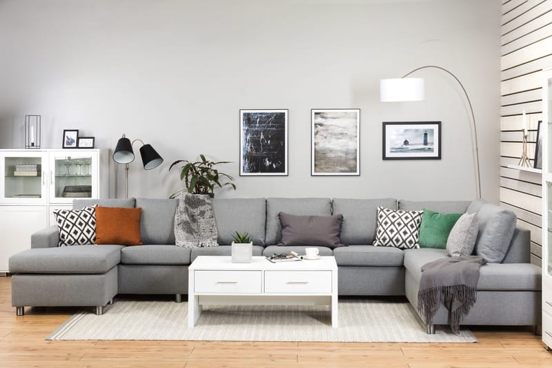 Crazy 6-istuttava Oikeakätinen U-muotoinen XX-Large Sohva Divaanilla ja Divaanituolilla Kankaalla - Harmaa - Huonekalut - Sohva - U-Sohva