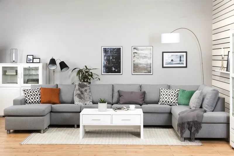 Crazy 6-istuttava Oikeakätinen U-muotoinen XX-Large Sohva Divaanilla ja Divaanituolilla Kankaalla - Harmaa - Huonekalut - Sohva - U-Sohva