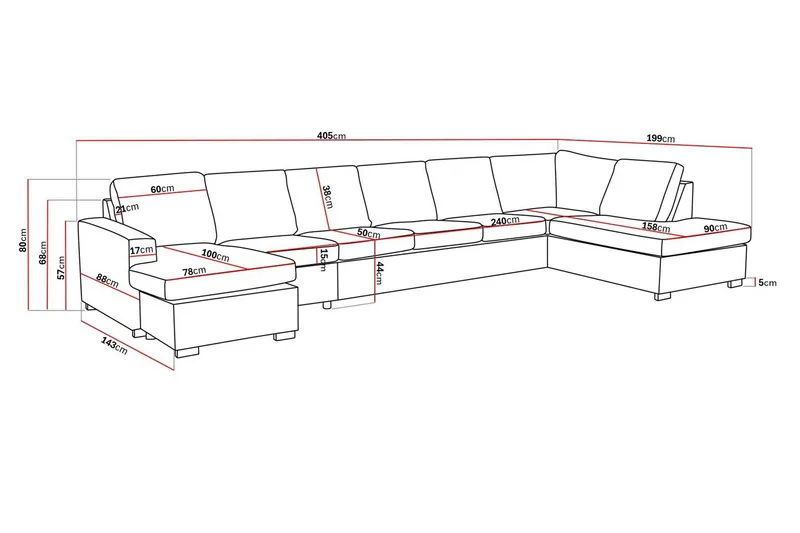 Crazy 6-istuttava Oikeakätinen U-muotoinen XX-Large Sohva Divaanilla ja Divaanituolilla Kankaalla - Harmaa - Huonekalut - Sohva - U-Sohva