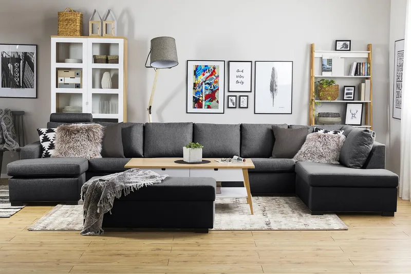 Crazy 6-istuttava Oikeakätinen U-muotoinen XX-Large Sohva Divaanilla ja Divaanituolilla Kankaalla - Tummanharmaa - Huonekalut - Sohva - U-Sohva