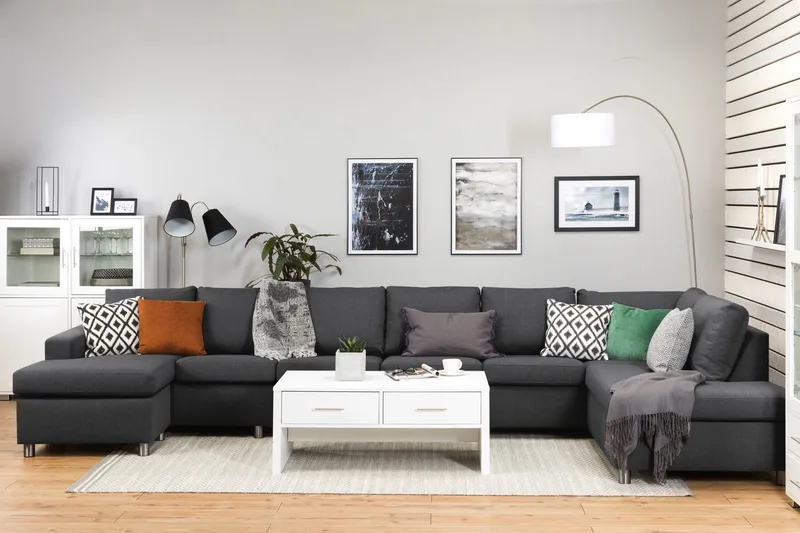 Crazy 6-istuttava Oikeakätinen U-muotoinen XX-Large Sohva Divaanilla ja Divaanituolilla Kankaalla - Tummanharmaa - Huonekalut - Sohva - U-Sohva