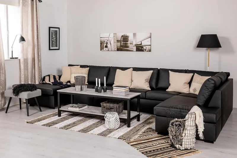 Crazy 6-istuttava Oikeakätinen U-muotoinen XX-Large Sohva Divaanilla ja Divaanituolilla Keinonahkalla - Musta - Huonekalut - Sohva - U-Sohva