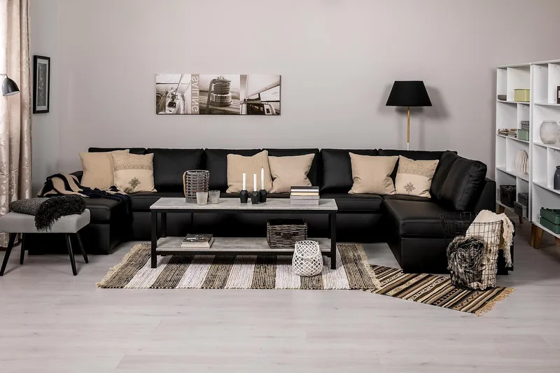 Crazy 6-istuttava Oikeakätinen U-muotoinen XX-Large Sohva Divaanilla ja Divaanituolilla Keinonahkalla - Musta - Huonekalut - Sohva - U-Sohva