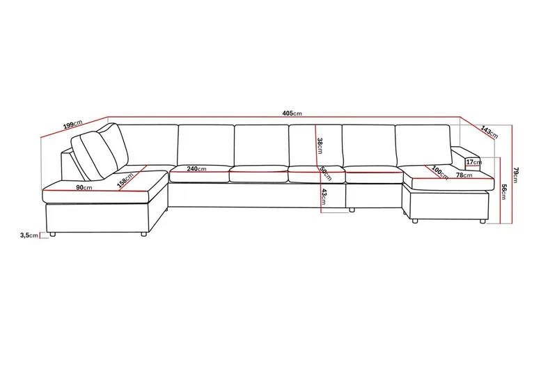 Crazy 6-istuttava Vasenkätinen U-muotoinen XX-Large Sohva Divaanilla ja Divaanituolilla Kankaalla - Antrasiitti - Huonekalut - Sohva - U-Sohva