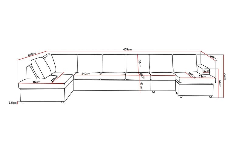 Crazy 6-istuttava Vasenkätinen U-muotoinen XX-Large Sohva Divaanilla ja Divaanituolilla Kankaalla - Antrasiitti - Huonekalut - Sohva - U-Sohva