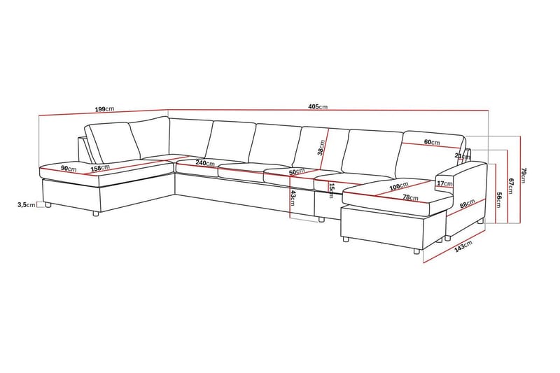 Crazy 6-istuttava Vasenkätinen U-muotoinen XX-Large Sohva Divaanilla ja Divaanituolilla Kankaalla - Antrasiitti - Huonekalut - Sohva - U-Sohva