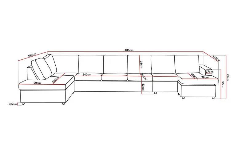 Crazy 6-istuttava Vasenkätinen U-muotoinen XX-Large Sohva Divaanilla ja Divaanituolilla Kankaalla - Antrasiitti - Huonekalut - Sohva - U-Sohva