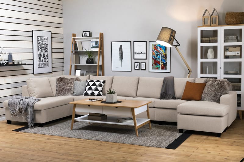 Crazy 6-istuttava Vasenkätinen U-muotoinen XX-Large Sohva Divaanilla ja Divaanituolilla Kankaalla - Beige - Huonekalut - Sohva - U-Sohva