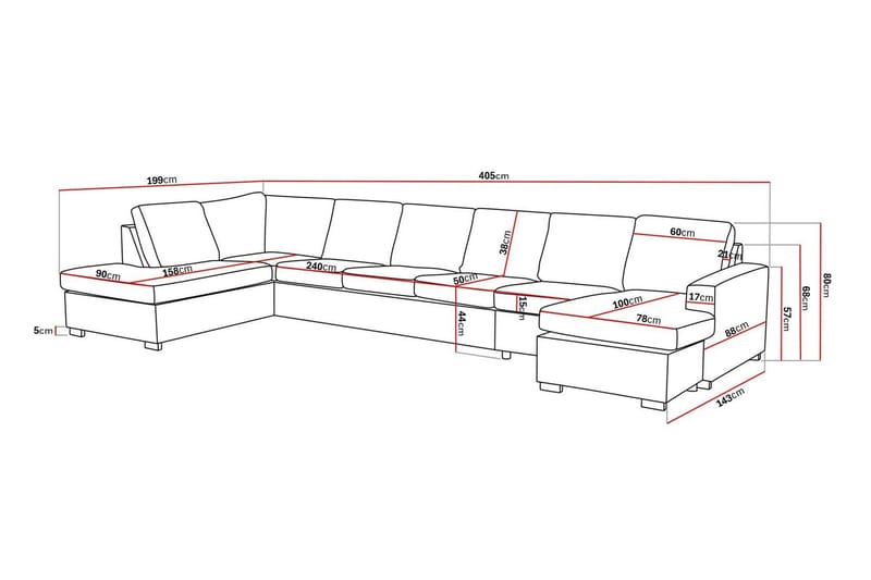 Crazy 6-istuttava Vasenkätinen U-muotoinen XX-Large Sohva Divaanilla ja Divaanituolilla Kankaalla - Beige - Huonekalut - Sohva - U-Sohva