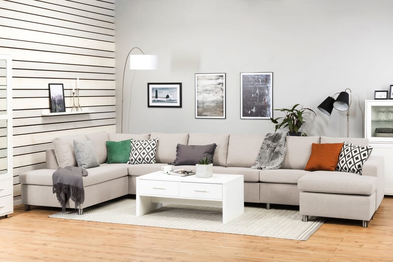 Crazy 6-istuttava Vasenkätinen U-muotoinen XX-Large Sohva Divaanilla ja Divaanituolilla Kankaalla - Beige - Huonekalut - Sohva - Divaanisohva