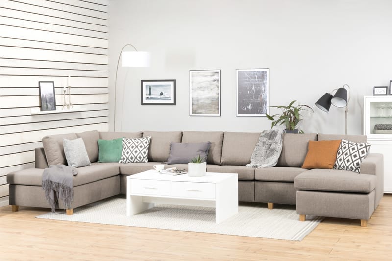 Crazy 6-istuttava Vasenkätinen U-muotoinen XX-Large Sohva Divaanilla ja Divaanituolilla Kankaalla - Beige - Huonekalut - Sohva - Divaanisohva