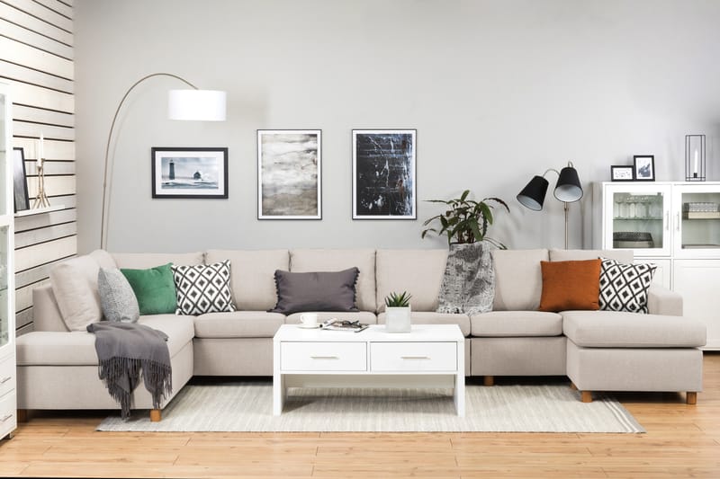 Crazy 6-istuttava Vasenkätinen U-muotoinen XX-Large Sohva Divaanilla ja Divaanituolilla Kankaalla - Beige - Huonekalut - Sohva - Divaanisohva