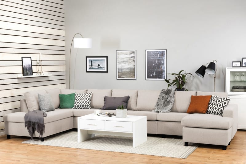 Crazy 6-istuttava Vasenkätinen U-muotoinen XX-Large Sohva Divaanilla ja Divaanituolilla Kankaalla - Beige - Huonekalut - Sohva - Divaanisohva