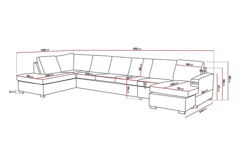 Crazy 6-istuttava Vasenkätinen U-muotoinen XX-Large Sohva Divaanilla ja Divaanituolilla Kankaalla - Harmaa - Huonekalut - Sohva - U-Sohva