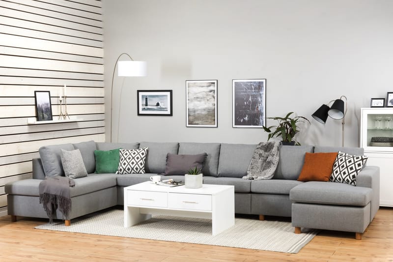 Crazy 6-istuttava Vasenkätinen U-muotoinen XX-Large Sohva Divaanilla ja Divaanituolilla Kankaalla - Harmaa - Huonekalut - Sohva - U-Sohva