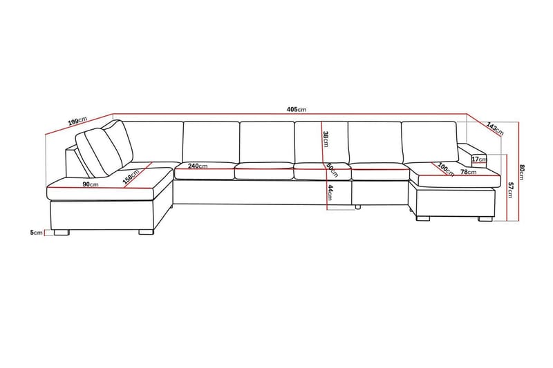 Crazy 6-istuttava Vasenkätinen U-muotoinen XX-Large Sohva Divaanilla ja Divaanituolilla Kankaalla - Harmaa - Huonekalut - Sohva - U-Sohva