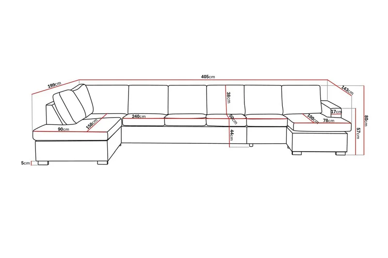 Crazy 6-istuttava Vasenkätinen U-muotoinen XX-Large Sohva Divaanilla ja Divaanituolilla Kankaalla - Harmaa - Huonekalut - Sohva - U-Sohva