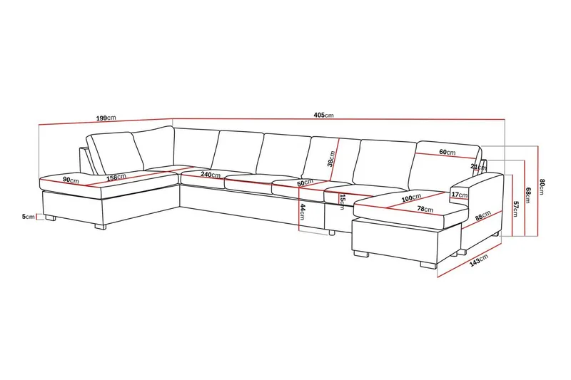 Crazy 6-istuttava Vasenkätinen U-muotoinen XX-Large Sohva Divaanilla ja Divaanituolilla Kankaalla - Harmaa - Huonekalut - Sohva - U-Sohva