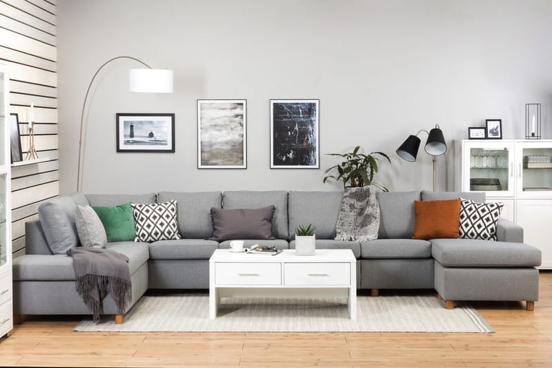 Crazy 6-istuttava Vasenkätinen U-muotoinen XX-Large Sohva Divaanilla ja Divaanituolilla Kankaalla - Harmaa - Huonekalut - Sohva - U-Sohva