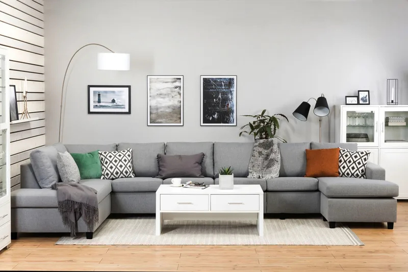 Crazy 6-istuttava Vasenkätinen U-muotoinen XX-Large Sohva Divaanilla ja Divaanituolilla Kankaalla - Harmaa - Huonekalut - Sohva - U-Sohva