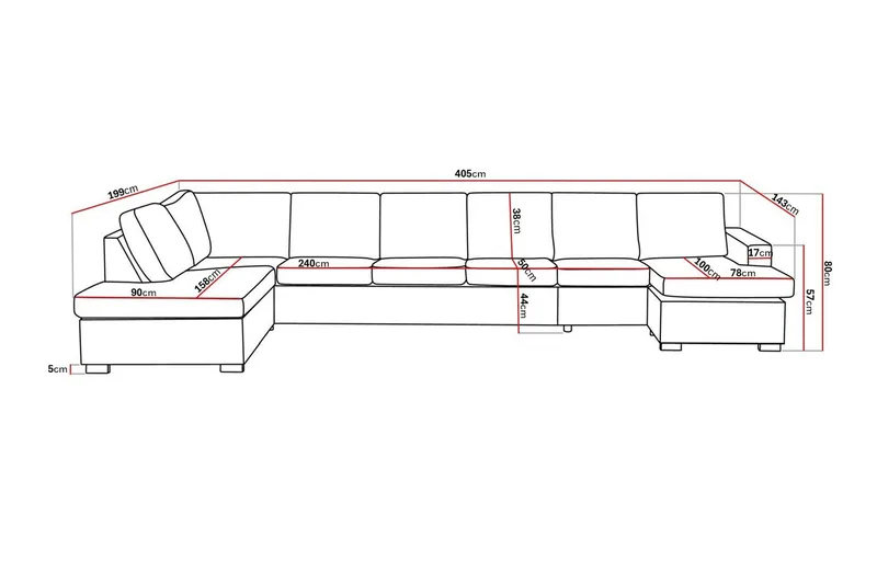 Crazy 6-istuttava Vasenkätinen U-muotoinen XX-Large Sohva Divaanilla ja Divaanituolilla Kankaalla - Tummanharmaa - Huonekalut - Sohva - U-Sohva