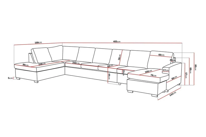 Crazy 6-istuttava Vasenkätinen U-muotoinen XX-Large Sohva Divaanilla ja Divaanituolilla Kankaalla - Tummanharmaa - Huonekalut - Sohva - U-Sohva
