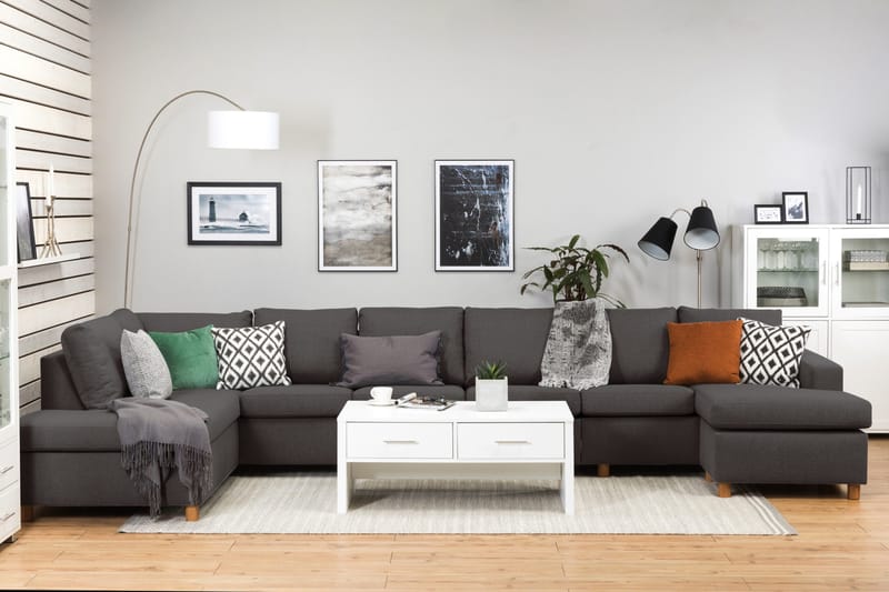 Crazy 6-istuttava Vasenkätinen U-muotoinen XX-Large Sohva Divaanilla ja Divaanituolilla Kankaalla - Tummanharmaa - Huonekalut - Sohva - U-Sohva