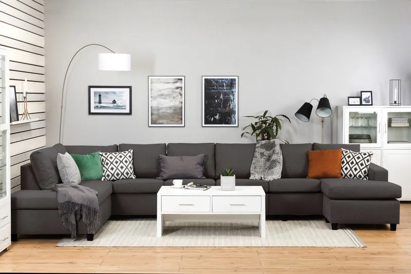 Crazy 6-istuttava Vasenkätinen U-muotoinen XX-Large Sohva Divaanilla ja Divaanituolilla Kankaalla - Tummanharmaa - Huonekalut - Sohva - U-Sohva