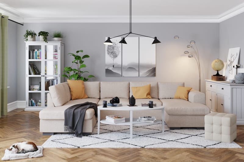 Link 5-istuttava Vasenkätinen U-muotoinen XX-Large Sohva Divaanilla ja Divaaniosalla Kankaasta - Beige - Huonekalut - Sohva - U-Sohva