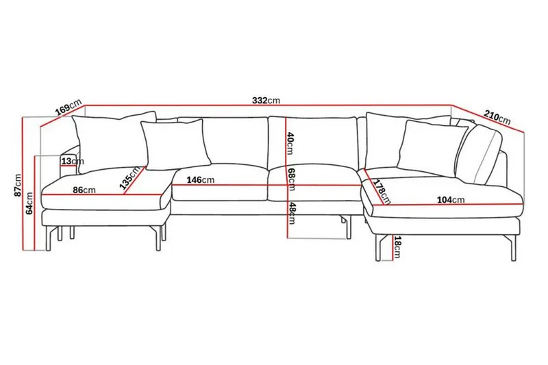 Menard 4-istuttava Oikeakätinen Suuri U-muotoinen Syvä Sohva Divaanilla ja Divaaniosalla Kankaasta - Harmaa - Huonekalut - Sohva - U-Sohva