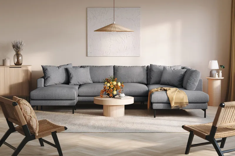 Menard 4-istuttava Oikeakätinen Suuri U-muotoinen Syvä Sohva Divaanilla ja Divaaniosalla Kankaasta - Tummanharmaa - Huonekalut - Sohva - U-Sohva