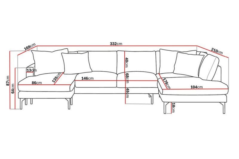 Menard 4-istuttava Oikeakätinen Suuri U-muotoinen Syvä Sohva Divaanilla ja Divaaniosalla Manchesterista - Harmaa - Huonekalut - Sohva - U-Sohva