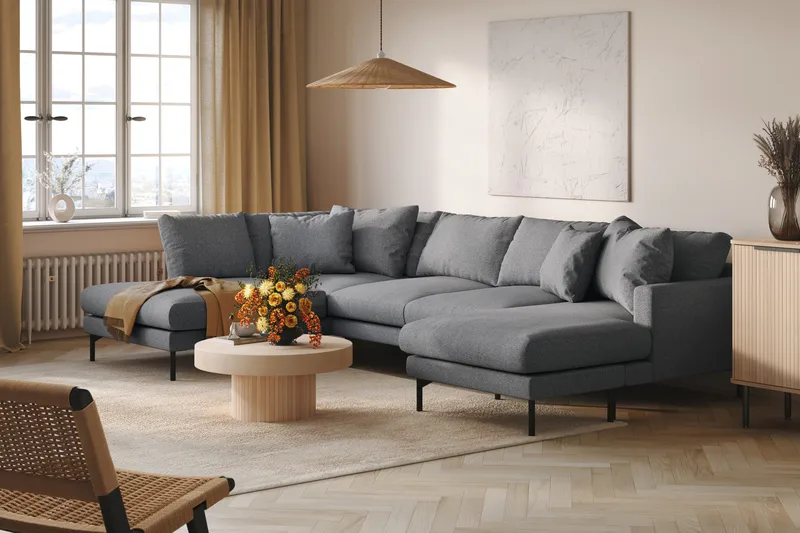 Menard 4-istuttava Vasenkätinen U-muotoinen Sohva Divaanilla ja Divaaniosalla Kankaasta - Tummanharmaa - Huonekalut - Sohva - U-Sohva