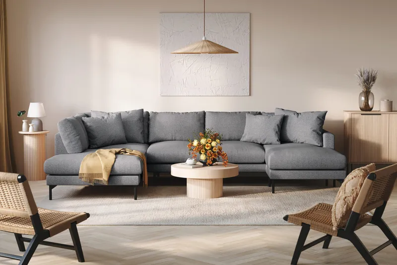 Menard 4-istuttava Vasenkätinen U-muotoinen Sohva Divaanilla ja Divaaniosalla Kankaasta - Tummanharmaa - Huonekalut - Sohva - U-Sohva