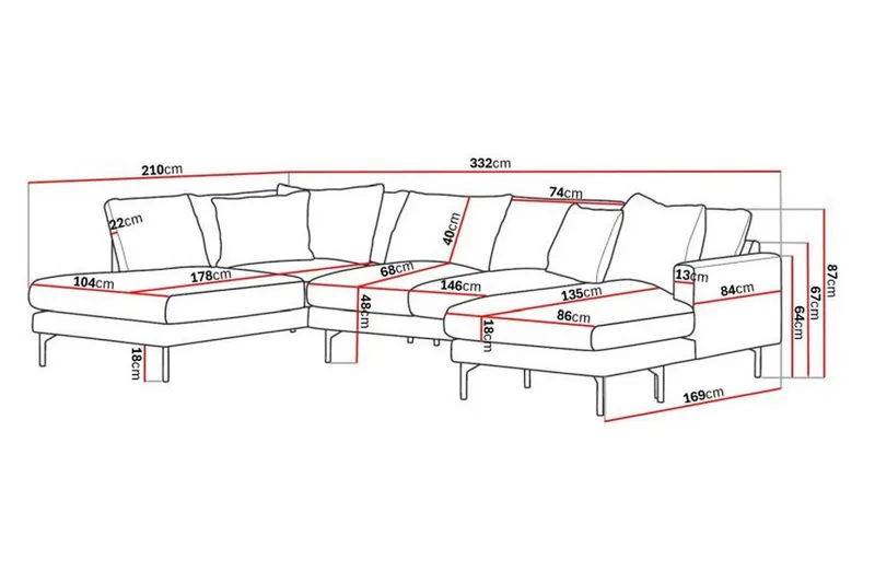 Menard 4-istuttava Vasenkätinen Suuri U-muotoinen Syvä Sohva Divaanilla ja Divaaniosalla Manchesterista - Beige - Huonekalut - Sohva - U-Sohva