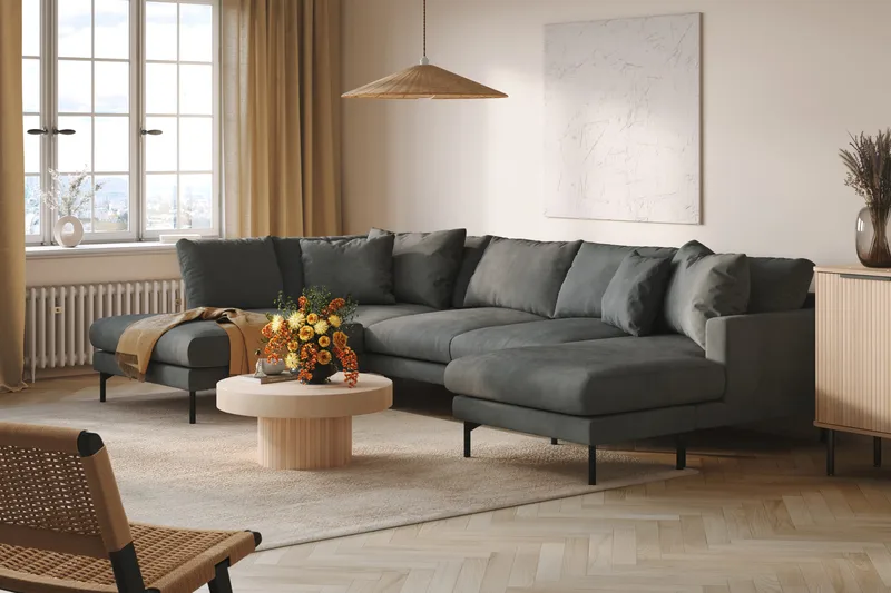 Menard 4-istuttava Vasenkätinen Suuri U-muotoinen Syvä Sohva Divaanilla ja Divaaniosalla Manchesterista - Harmaa - Huonekalut - Sohva - U-Sohva