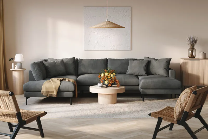 Menard 4-istuttava Vasenkätinen Suuri U-muotoinen Syvä Sohva Divaanilla ja Divaaniosalla Manchesterista - Harmaa - Huonekalut - Sohva - U-Sohva