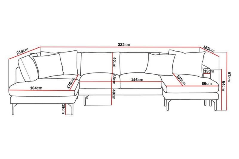 Menard 4-istuttava Vasenkätinen Suuri U-muotoinen Syvä Sohva Divaanilla ja Divaaniosalla Manchesterista - Harmaa - Huonekalut - Sohva - U-Sohva