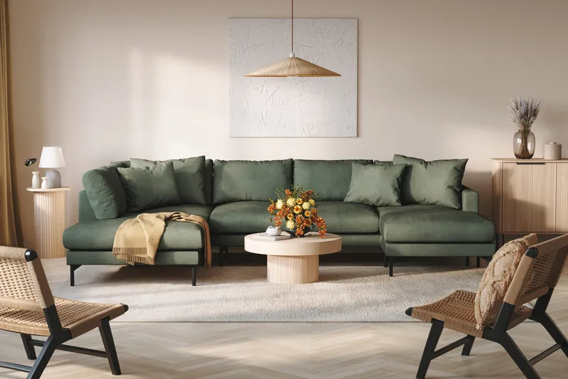 Menard 4-istuttava Vasenkätinen Suuri U-muotoinen Syvä Sohva Divaanilla ja Divaaniosalla Manchesterista - Vihreä - Huonekalut - Sohva - U-Sohva