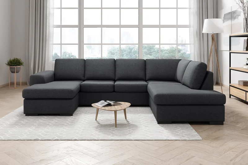Ocean 4-istuttava Oikeakätinen U-muotoinen Sohva Divaanilla ja Divaaniosalla Kankaasta - Tummanharmaa - Huonekalut - Sohva - U-Sohva