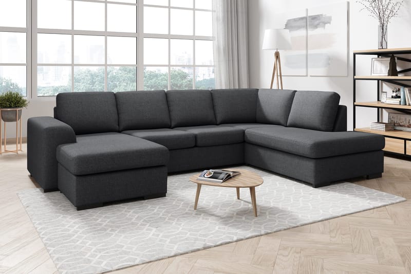 Ocean 4-istuttava Oikeakätinen U-muotoinen Sohva Divaanilla ja Divaaniosalla Kankaasta - Tummanharmaa - Huonekalut - Sohva - U-Sohva
