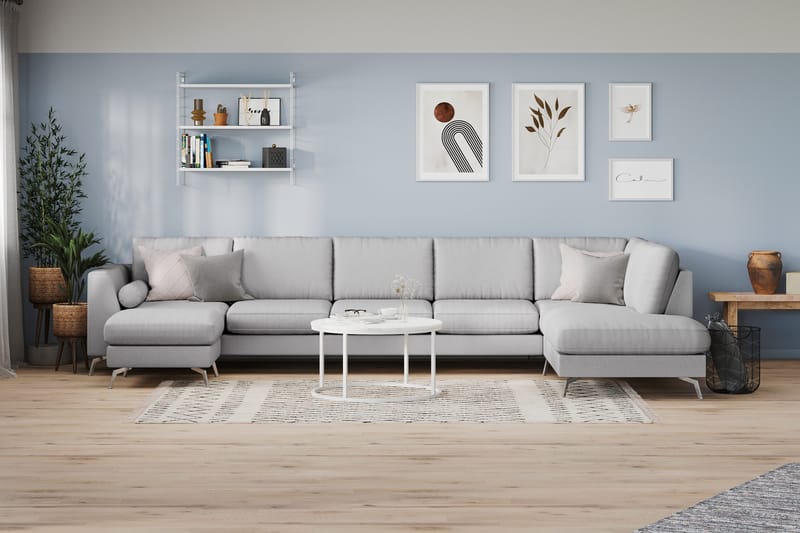 Ocean Lyx 6-istuttava Oikeakätinen U-muotoinen Sohva Divaanilla ja Divaanituolilla + Rahi Kankaalla - Harmaa - Huonekalut - Sohva - U-Sohva