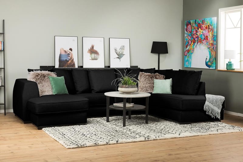 Optus 4-istuttava Oikeakätinen U-muotoinen Sohva Divaanilla ja Divaanituolilla Kankaalla sis. Kirjekuorityynyt - Musta - Huonekalut - Sohva - U-Sohva