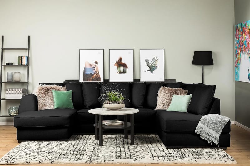 Optus 4-istuttava Oikeakätinen U-muotoinen Sohva Divaanilla ja Divaanituolilla Kankaalla sis. Kirjekuorityynyt - Musta - Huonekalut - Sohva - U-Sohva