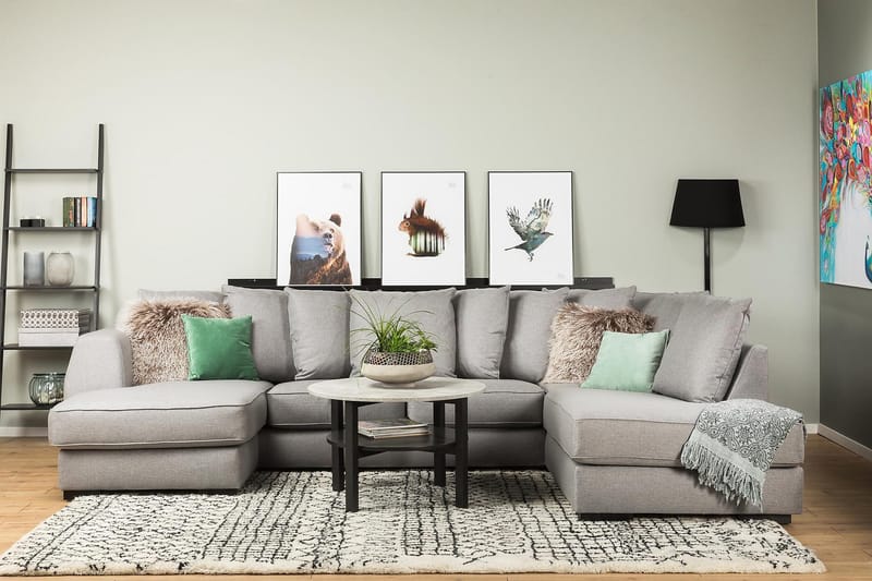 Optus 4-istuttava Oikeakätinen U-muotoinen Sohva Divaanilla ja Divaanituolilla Kankaalla sis. Kirjekuorityynyt - Vaaleanharmaa - Huonekalut - Sohva - U-Sohva