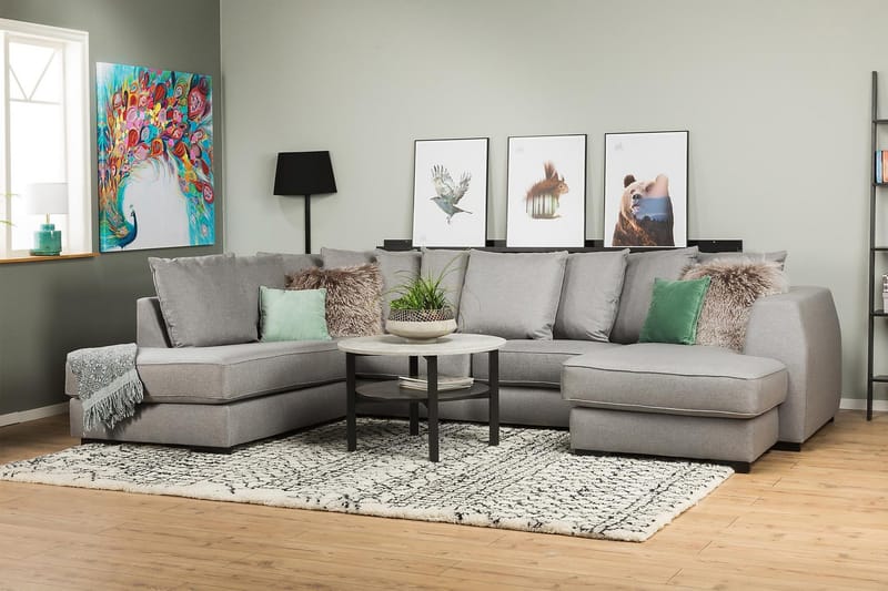 Optus 4-istuttava Vasenkätinen U-muotoinen Sohva Divaanilla ja Divaanituolilla Kankaalla sis. Kirjekuorityynyt - Vaaleanharmaa - Huonekalut - Sohva - U-Sohva