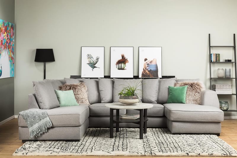 Optus 4-istuttava Vasenkätinen U-muotoinen Sohva Divaanilla ja Divaanituolilla Kankaalla sis. Kirjekuorityynyt - Vaaleanharmaa - Huonekalut - Sohva - U-Sohva